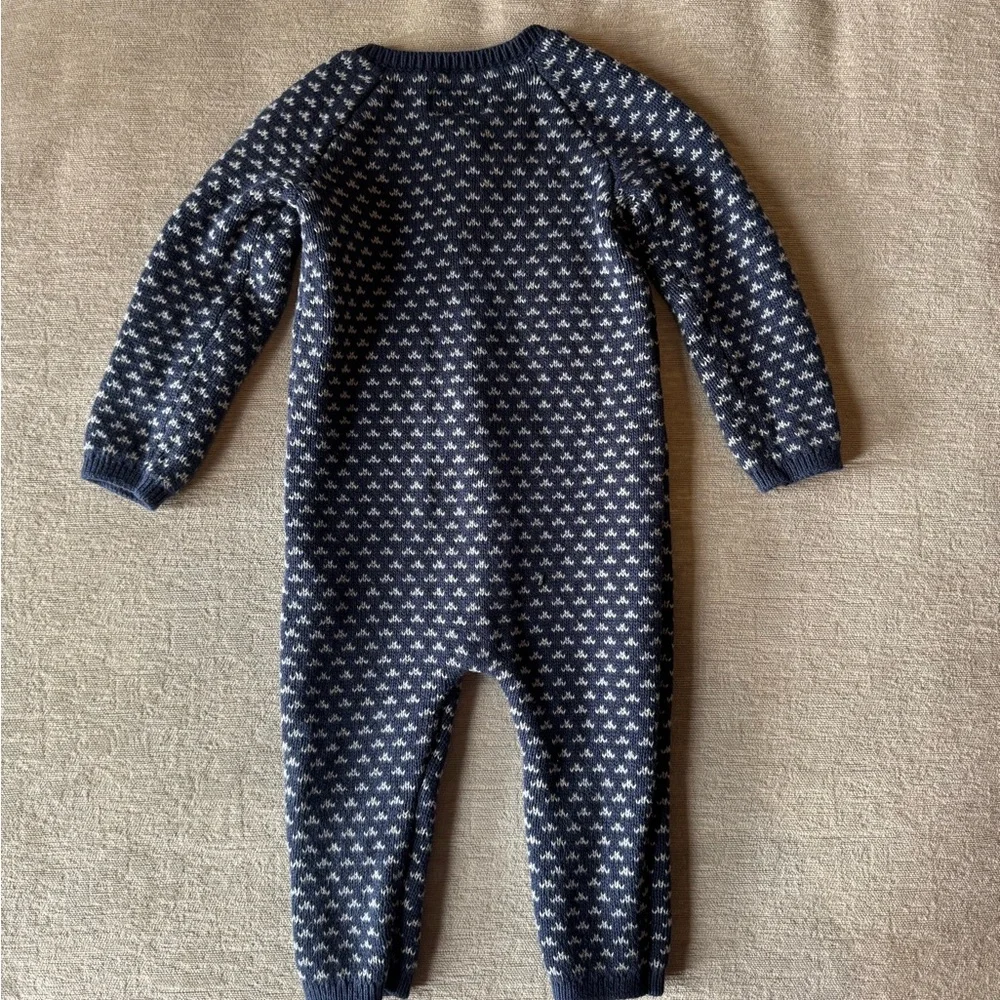 Little Planet by Carter’s Organic Cotton Knit Jumpsuit 9M Blue White Fair Isle